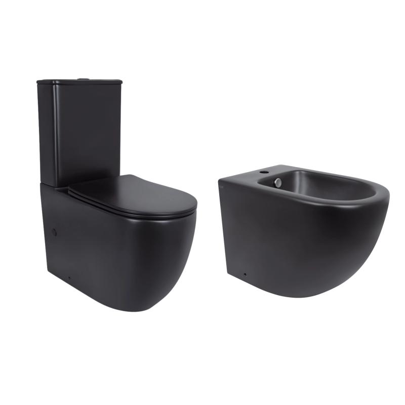 Акційний набір: Унітаз напольний Robin Ultra Quiet QT13226083AMB 660x360x855 Black + Біде напольне Robin QT13442141CMB 565x360x405 Black
